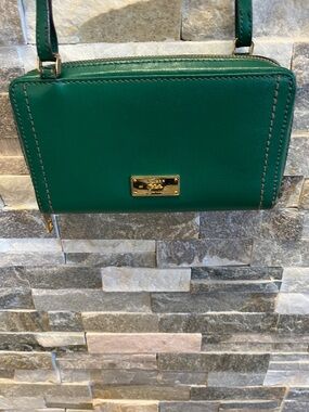 Ralph Lauren Dark Green Leather Crossbody Bag with Gold-Tone Accent